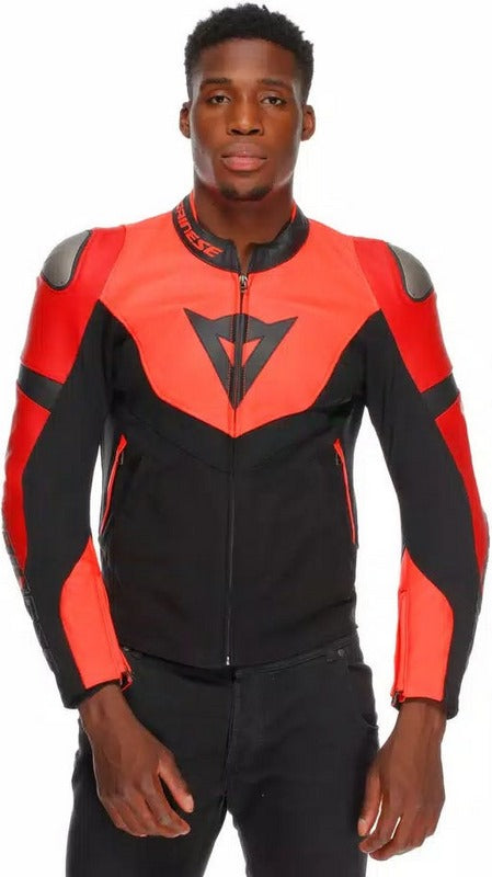 Dainese IPERATTIVA LEATHER-TEX JACKET, RED-FLUO/BLACK | 2015300036-779