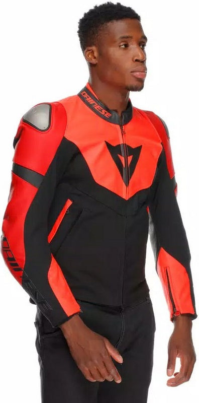 Dainese IPERATTIVA LEATHER-TEX JACKET, RED-FLUO/BLACK | 2015300036-779