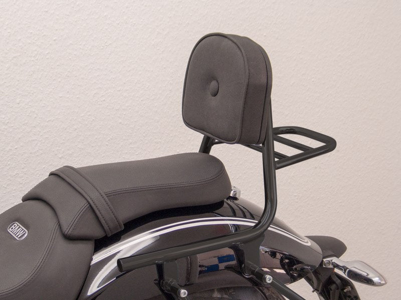 Sissy Bar made from tube with pad and carrier, black