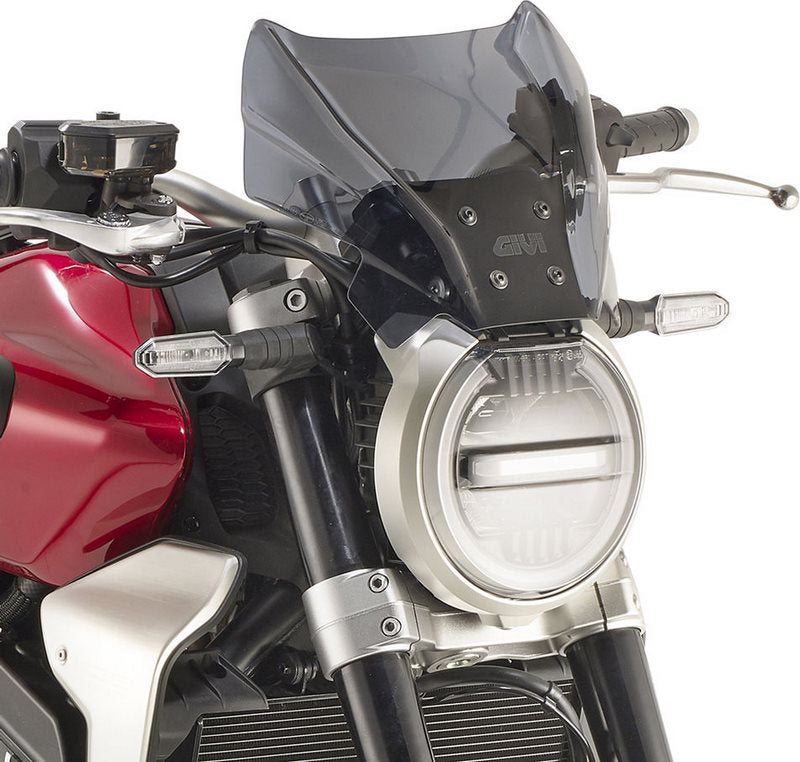 Givi Screen for Honda CB1000R 18-, CB650R, Benelli 502C, Yamaha MT-07 MT-09 21-, color smoke, dim. HxW 22x31 cm, fitting kit required to install (not included) | 1173S