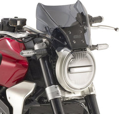 Givi Screen for Honda CB1000R 18-, CB650R, Benelli 502C, Yamaha MT-07 MT-09 21-, color smoke, dim. HxW 22x31 cm, fitting kit required to install (not included) | 1173S