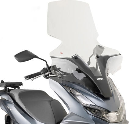 Givi High Windscreen 1190DT for Honda PCX 125 21-, color clear, dim. HxW 89x67 cm, to be installed with the specific D1190KIT fitting kit (not included) | 1190DT