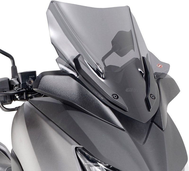 Givi Windscreen for Yamaha X-Max 125 18-, X-Max 300, X-Max 400 18- color Smoke, dim. HxW 43,5x43,5 cm, low profile sport screen, fits oe headlight fairing | D2136S