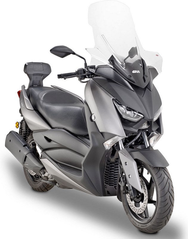 Givi Windscreen for Yamaha X-Max 125 18-, X-Max 300, X-Max 400 18-, color Clear, dim. HxW 73,5 x 64 cm, 20,5 cm higher than oe, fits oe headlight fairing | D2136ST
