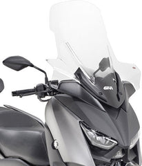 Givi Windscreen for Yamaha X-Max 125 18-, X-Max 300, X-Max 400 18-, color Clear, dim. HxW 73,5 x 64 cm, 20,5 cm higher than oe, fits oe headlight fairing | D2136ST