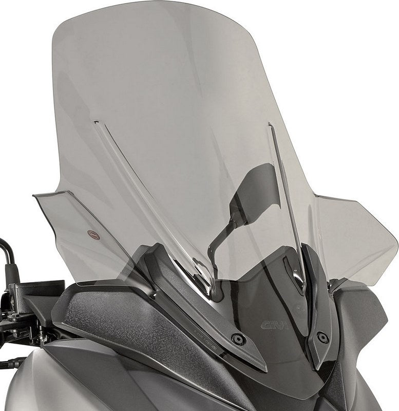 Givi Windscreen for Yamaha X-Max 125 18-, X-Max 300, X-Max 400 18-, color light smoke, dim. HxW 64,5 x 57,5 cm, 11,5 cm higher than oe, fits oe headlight fairing | D2138S