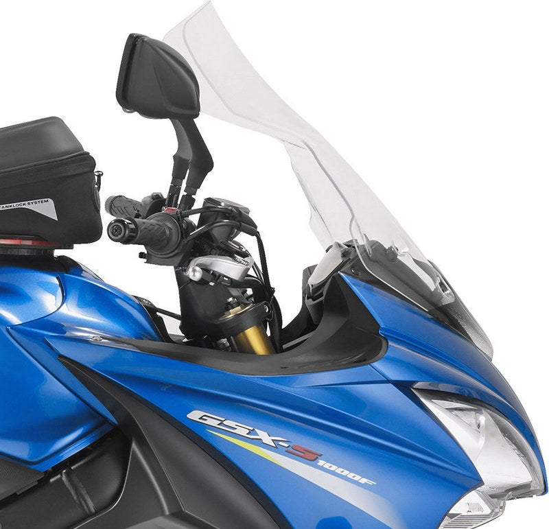 Givi Windscreen for Suzuki GSX-S 1000F 15-20, color clear, dim. HxW 59x35cm, 15 cm cm higher than stock screen, fits oe headlight fairing | D3110ST