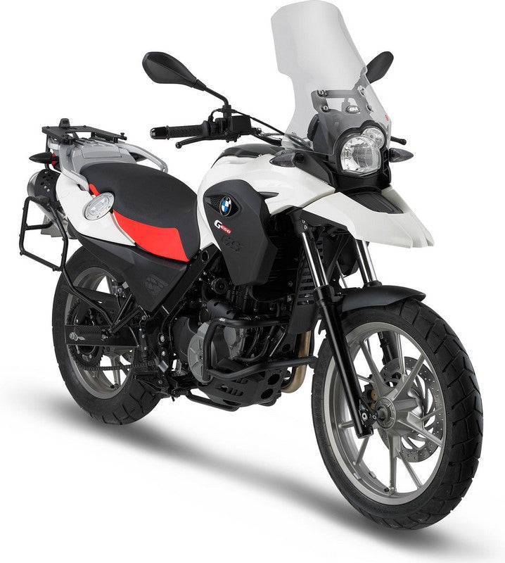 GIVI Windscreen for BMW G 650 GS color clear, dim. HxW 41x39 cm, 15,5 cm higher than oe, fits oe headlight fairing, Handguards shall be removed | D5101ST