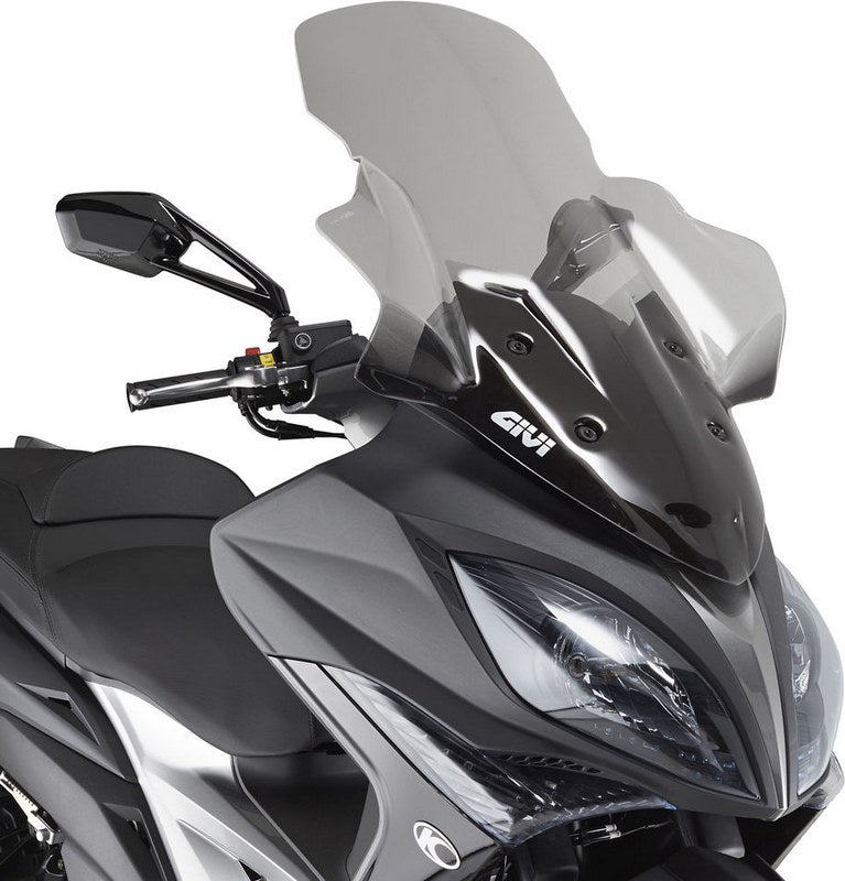 Givi Windscreen for Kymco Xciting 400, color Clear, dim. HxW 85 x 63 cm, 28 cm higher than oe, fits oe headlight fairing | D6104ST