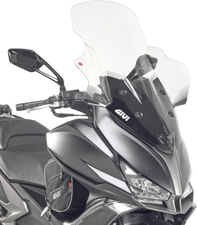 Givi Windscreen for Kymco Xciting 400, color Clear, dim. HxW 85 x 63 cm, 28 cm higher than oe, fits oe headlight fairing | D6104ST