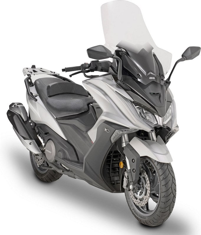 Givi Windscreen for Kymco AK 550, color Clear, with hands guard, fits oe headlight fairing, dim. HxW 70 x 66 cm | D6110ST