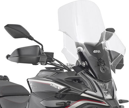 Givi Windscreen for Voge Valico 500 DS, 650 DS, color Clear, dim. HxW 59,5 x 49,5 cm, 16,5 cm higher than oe, fits oe headlight fairing | D9251ST