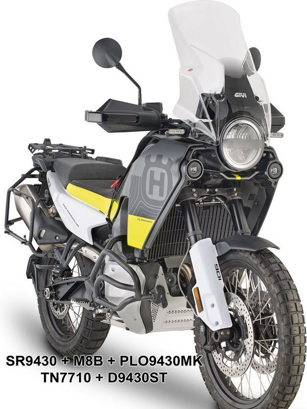 Givi Windscreen for Husqvarna Norden 901, color Clear, dim. HxW 54 x 43 cm, 28,5 cm higher than oe, fits oe headlight fairing | D9430ST