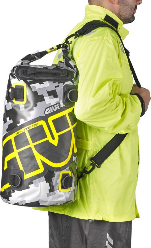 Givi Waterproof Saddle / Rear Rack Bag Easy-T EA114CM, 30 liters, HxLxW 27x50x27cm, color Camouflage Grey / Yellow | EA114CM