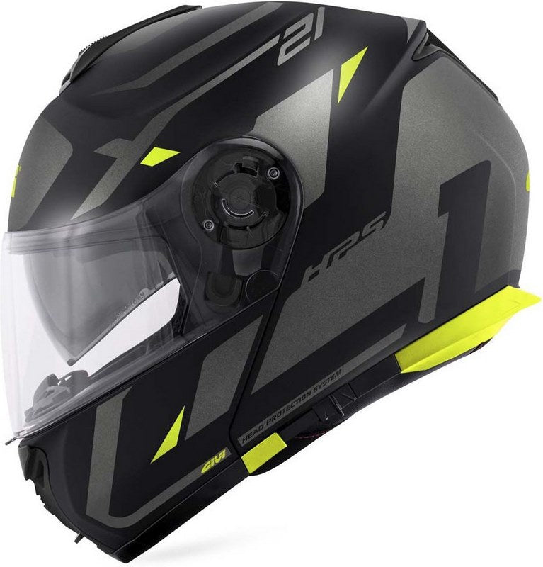 Givi Flip-up helmet X.21 EVO NUMBER Matte Black/Titanium/Yellow, Size 54/XS | HX21RNBBY54