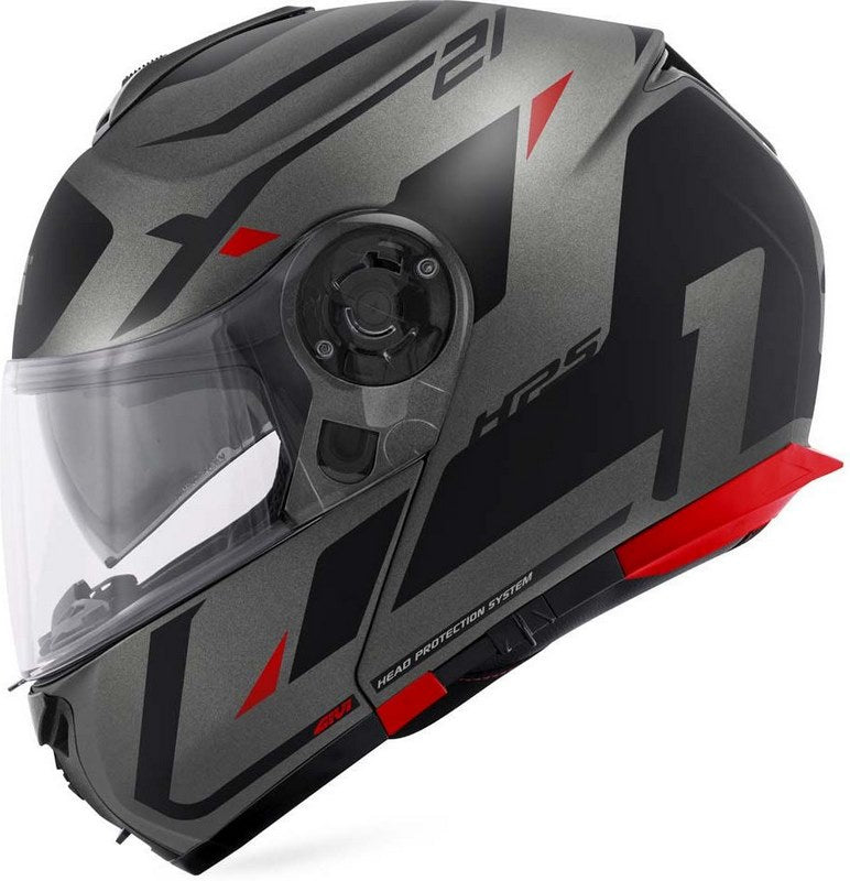 Givi Flip-up helmet X.21 EVO NUMBER Matt Titanium/Black/Red, Size 56/S | HX21RNBTR56