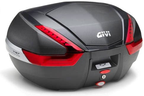 Givi V47NN Top Case, color Black with carbon pattern finishing and Red reflectors, 47 Liters, fits MonoKey plate | V47NN