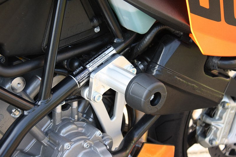 GSG MOTOTECHNIK Crash Pad set, Mounting Plates Black Anodized for 990 Super Duke / R (2005 -) | 105440-KM1-DS-SH