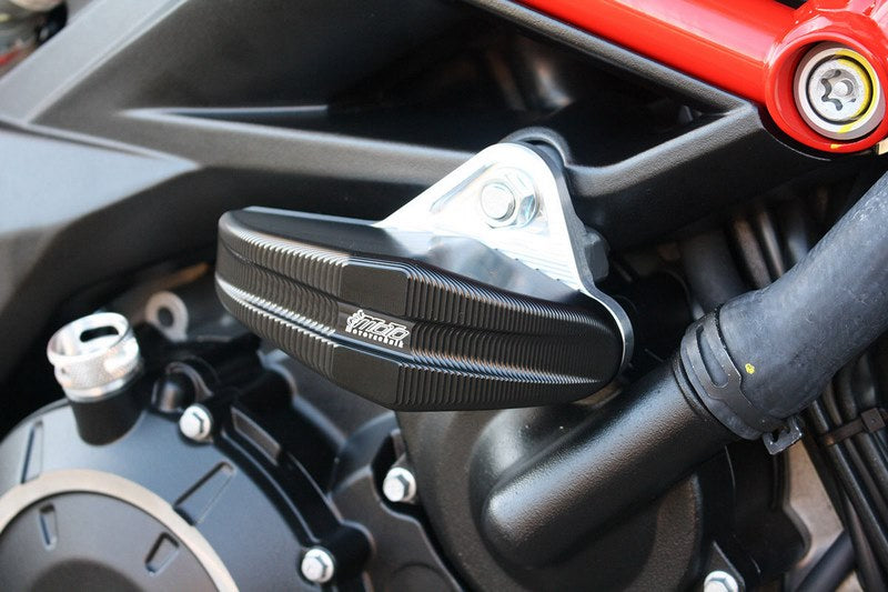 GSG MOTOTECHNIK Crash Pad Set “Streetline”, Pad holder aluminum natural for Aprilia Shiver 900 / Dorsoduro 900 (2018 -) | 1505040-A20