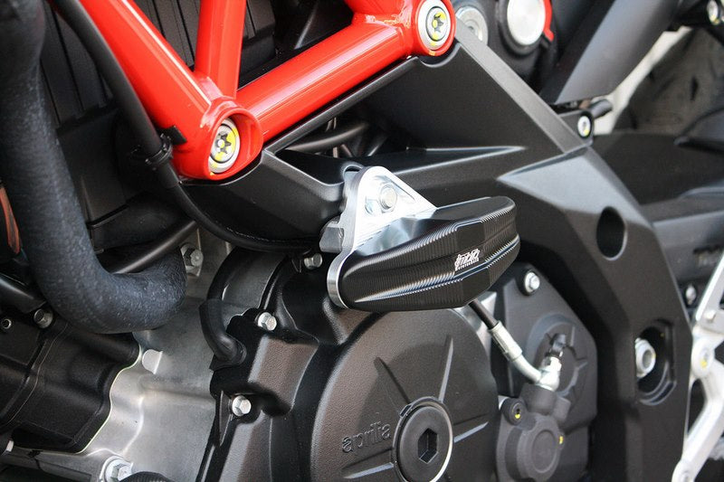 GSG MOTOTECHNIK Crash Pad Set “Streetline”, Pad holder aluminum natural for Aprilia Shiver 900 / Dorsoduro 900 (2018 -) | 1505040-A20