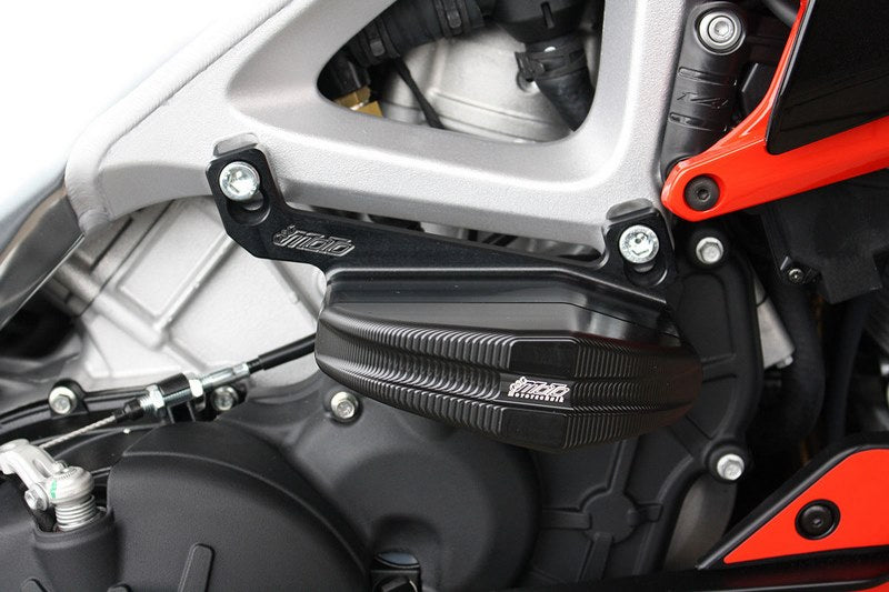 GSG MOTOTECHNIK Crash Pad Set “Streetline”, Mounting plates black anodized for Aprilia Tuono 1100 V4 + Tuono 1100 V4 Factory (2021 -) | 1505040-A25-SH