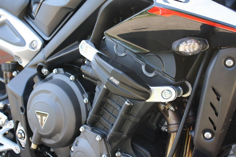 GSG MOTOTECHNIK Crash Pad Set “Streetline”, Mounting kit black anodized for Triumph Street Triple 765 (2017-2019) | 1505040-T32-SH