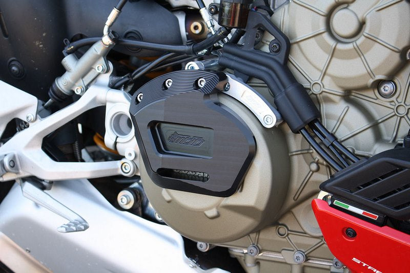 GSG MOTOTECHNIK Crash Pad Set, Retaining plate on the right Al bushes black anodized for Ducati Streetfighter V4 / V4 S (2020 -), Motorschutz | 5040-D37-SH