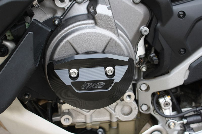 GSG MOTOTECHNIK Engine protection crash pad set, Retaining plate / AL sockets on the right black anodized for Ducati Multistrada V4 (2021 -) | 5040-D39-SH