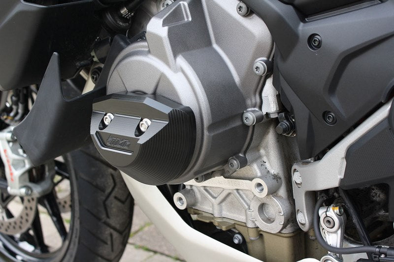 GSG MOTOTECHNIK Engine protection crash pad set, Retaining plate / AL sockets on the right black anodized for Ducati Multistrada V4 (2021 -) | 5040-D39-SH