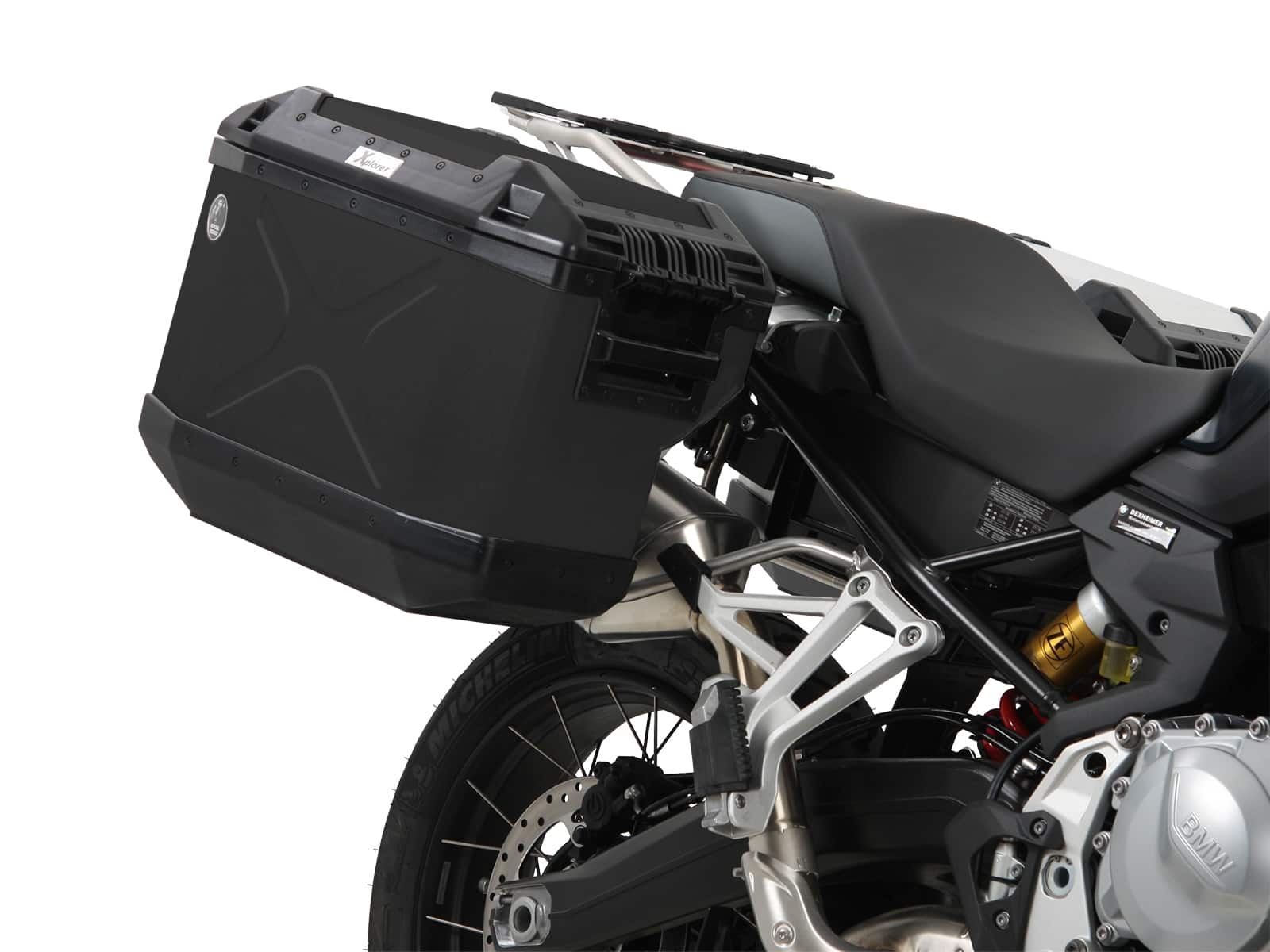 Hepco & Becker Sidecarrier Cutout Stainless Steel Incl. Xplorer Black Sideboxes For BMW F 850 GS (2018-) | 6516513-00-22-01-40
