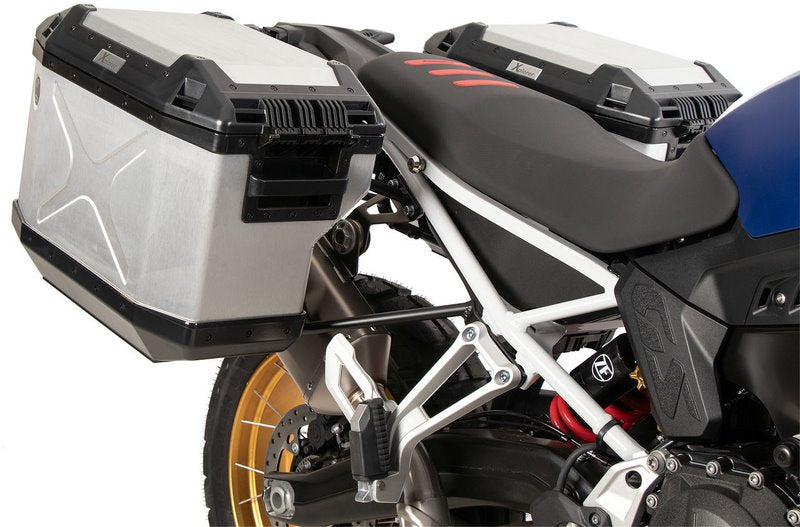 Hepco & Becker Side Carrier Cutout Black Incl. Xplorer Silver Sideboxes For BMW F 900 GS (2024-) | 6516534 00 01-00-40