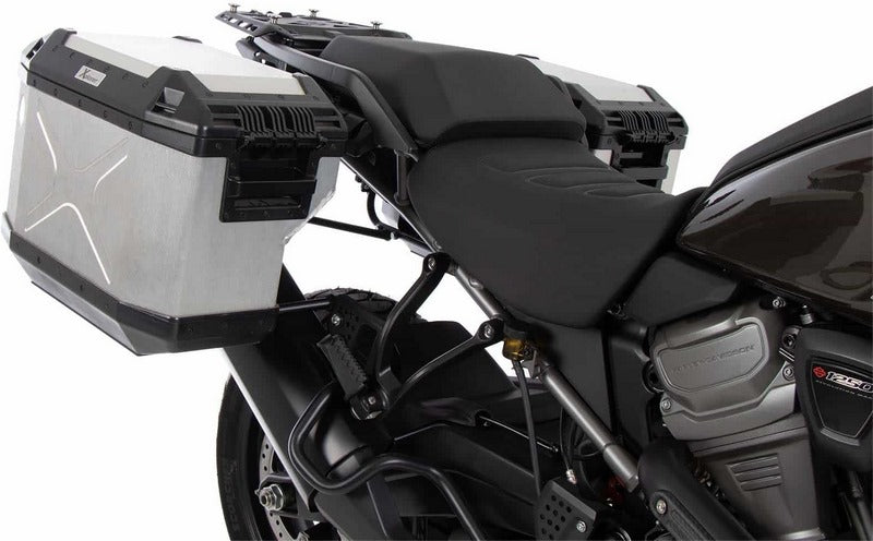 Hepco & Becker Side carrier cutout black incl. Xplorer silver sideboxes for Harley Davidson Pan America (2021-) | 6517600 00 01-00-40