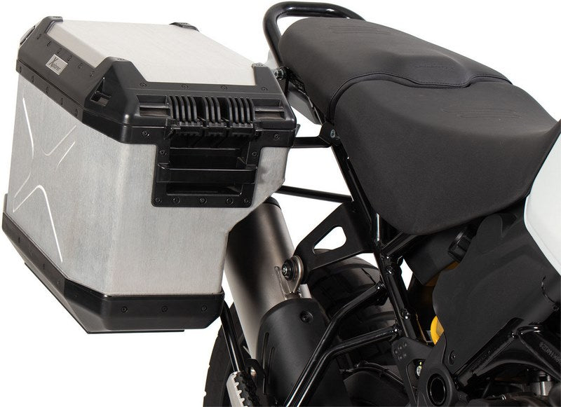 Hepco & Becker Side Carrier Cutout Black Incl. Xplorer Silver Sideboxes For Ducati DesertX Rally (2024-) | 6517659 00 01-00-40
