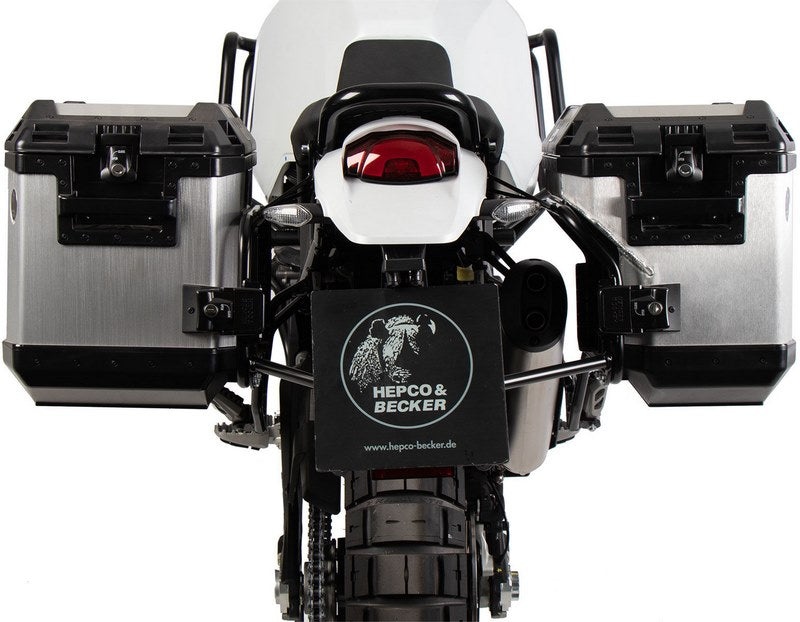 Hepco & Becker Side Carrier Cutout Black Incl. Xplorer Silver Sideboxes For Ducati DesertX Rally (2024-) | 6517659 00 01-00-40