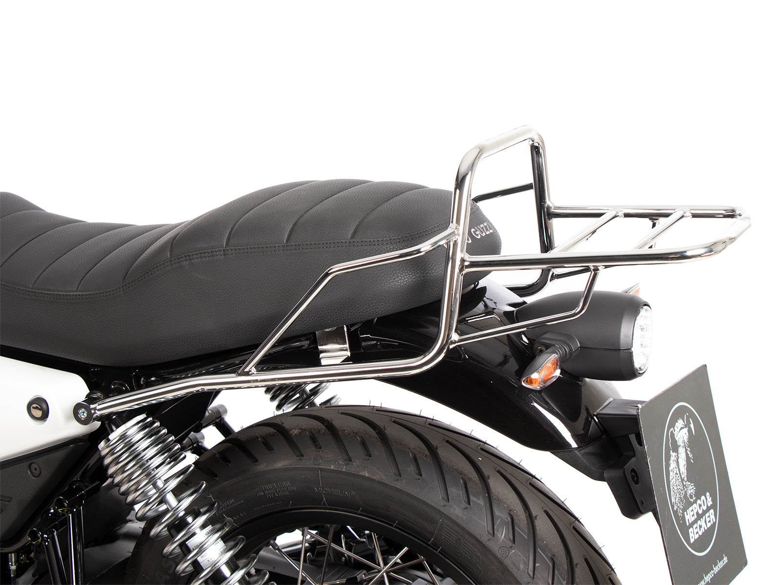 Hepco & Becker Tube rear rack chrome for Moto Guzzi V7 Special/Stone/Centenario (850 ccm) (2021-) | 654556 01 02