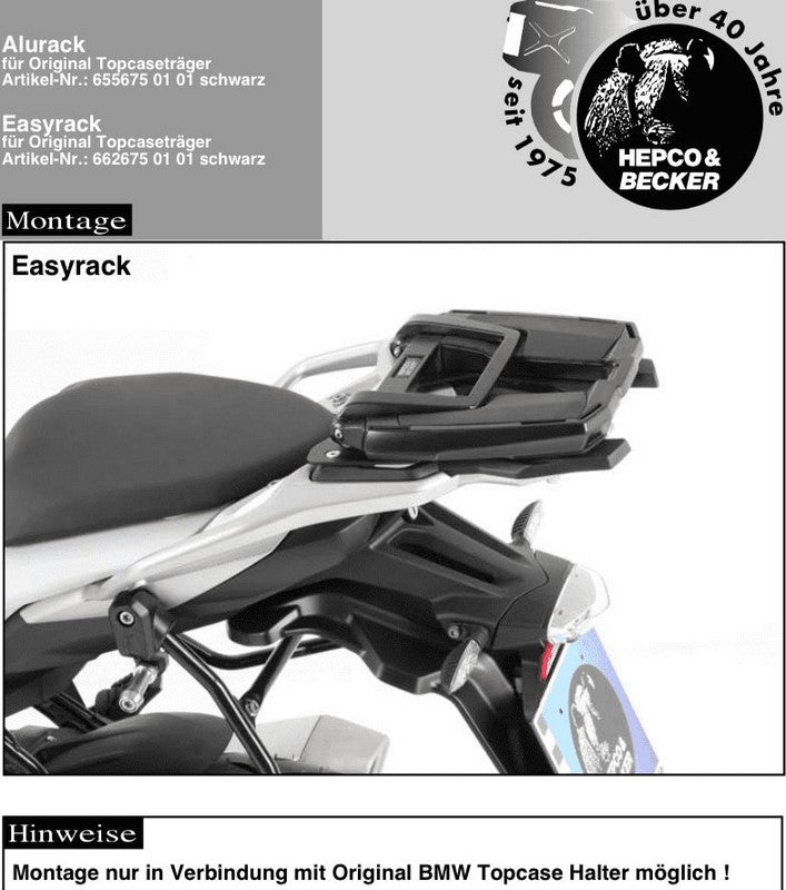 Hepco & Becker Easyrack topcasecarrier-black for BMW S 1000 XR from 2015 | 662675 01 01