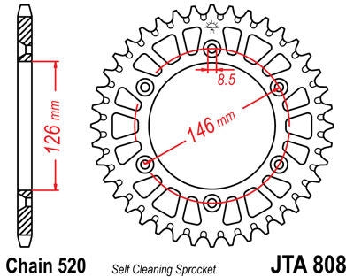 JT SPROCKETS Rear Sprocket 50 Teeth Aluminum Ultra-Light Self-Cleaning 520 Pitch Type 808 | JTA808.50