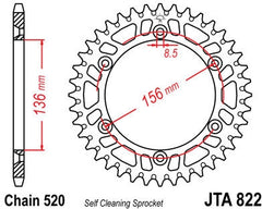 JT SPROCKETS Rear Sprocket 53 Teeth Aluminum Ultra-Light Self-Cleaning 520 Pitch Type 822 | JTA822.53