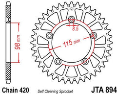 JT SPROCKETS Rear Sprocket 48 Teeth Aluminum Ultra-Light Self-Cleaning 420 Pitch Type 894 | JTA894.48