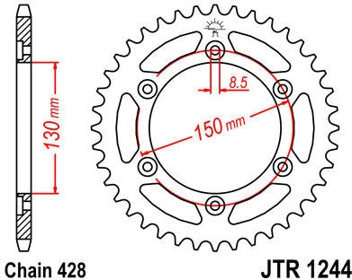 JT SPROCKETS Rear Sprocket 51 Teeth Steel Standard 428 Pitch Type 1244 | JTR1244.51