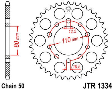 JT SPROCKETS Rear Sprocket 44 Teeth Steel Standard 530 Pitch Type 1334 | JTR1334.44
