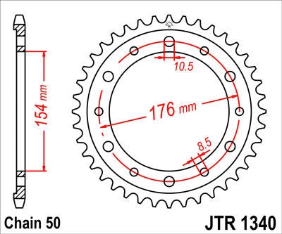 JT SPROCKETS Rear Sprocket 45 Teeth Steel Standard 525 Pitch Type 1340 | JTR1340.45
