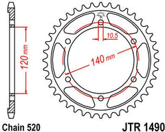JT SPROCKETS Rear Sprocket 42 Teeth Steel Standard 520 Pitch Type 1490 | JTR1490.42