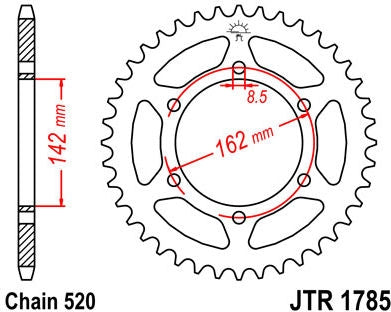 JT SPROCKETS Rear Sprocket 48 Teeth Steel Standard 520 Pitch Type 1785 | JTR1785.48