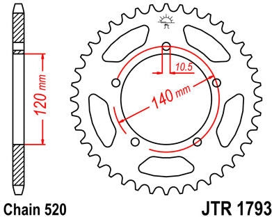 JT SPROCKETS Rear Sprocket 45 Teeth Steel Standard 520 Pitch Type 1793 | JTR1793.45