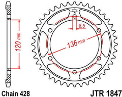 JT SPROCKETS Rear Sprocket 57 Teeth Steel Standard 428 Pitch Type 1847 | JTR1847.57
