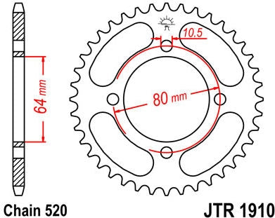 JT SPROCKETS Rear Sprocket 32 Teeth Steel Standard 520 Pitch Type 1910 | JTR1910.32