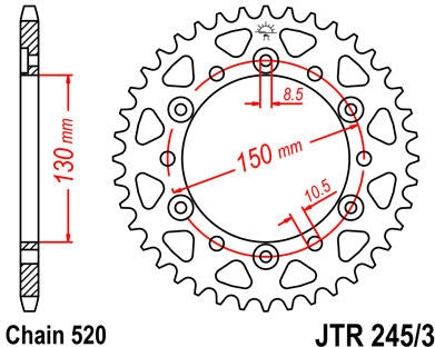 JT SPROCKETS Rear Sprocket 47 Teeth Steel Standard 520 Pitch Type 245/3 | JTR245/3.47