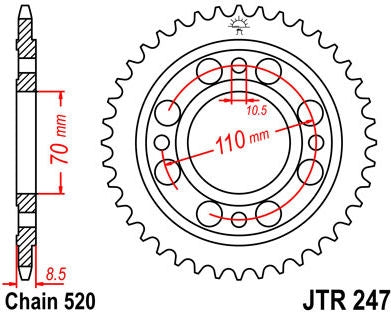 JT SPROCKETS Rear Sprocket 41 Teeth Steel Standard 520 Pitch Type 247 | JTR247.41
