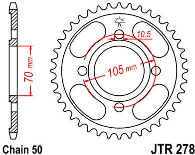 JT SPROCKETS Rear Sprocket 38 Teeth Steel Standard 530 Pitch Type 278 | JTR278.38